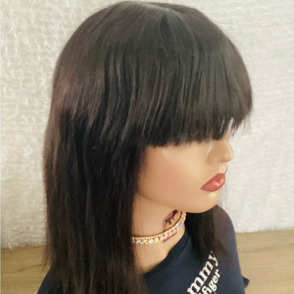 Mines Diamond Human Hair Wigs with Bangs Glueless Machine Made Wig for Women